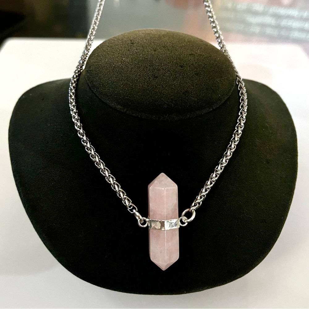 Handmade Double terminated rose quartz crystal gemstone adjustable necklace